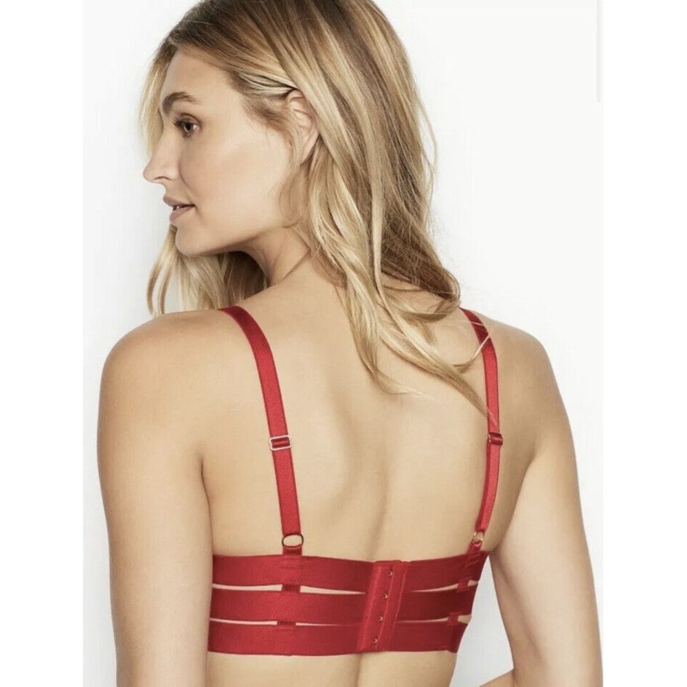 Victoria's Secret Luxe 34DD Unlined Balconet Strappy Banded Caged‎ Bra Red NWT - Picture 3 of 3